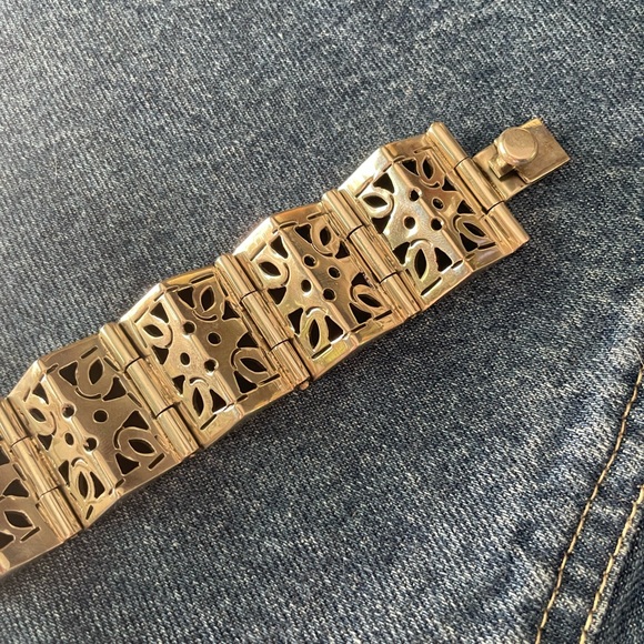 Vintage Handmade Mexico Taxco .925 Silver 9 Panel Hinged Cutout Bracelet Cuff - Picture 6 of 16